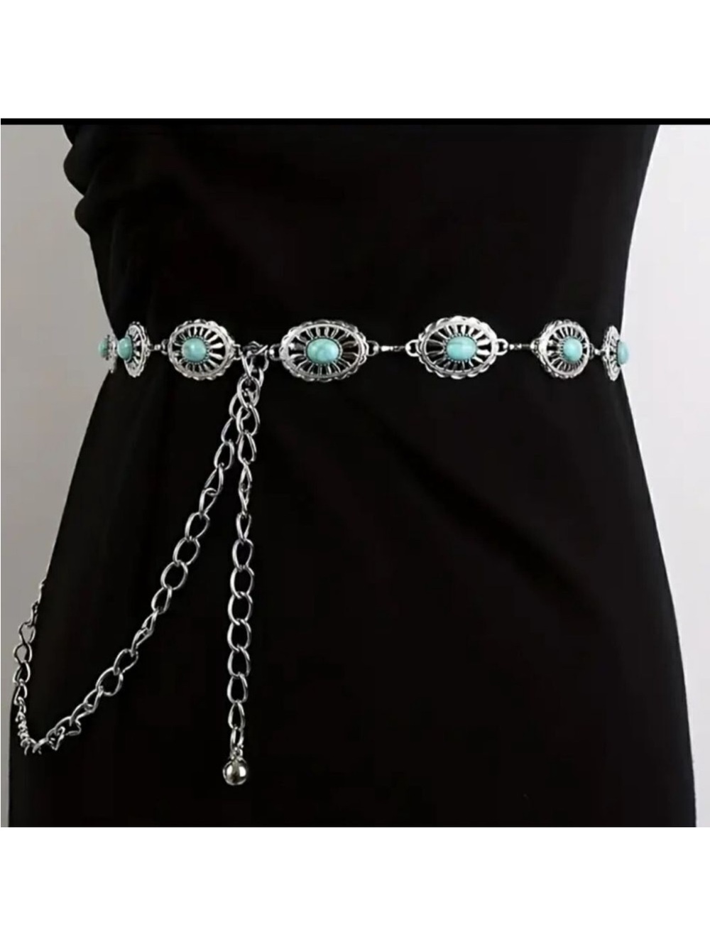 Vintage Style Silver Small Concho Chain Belt